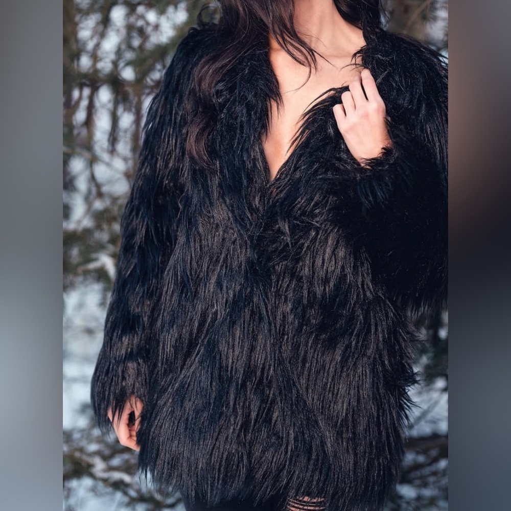 PLT black faux fur coat